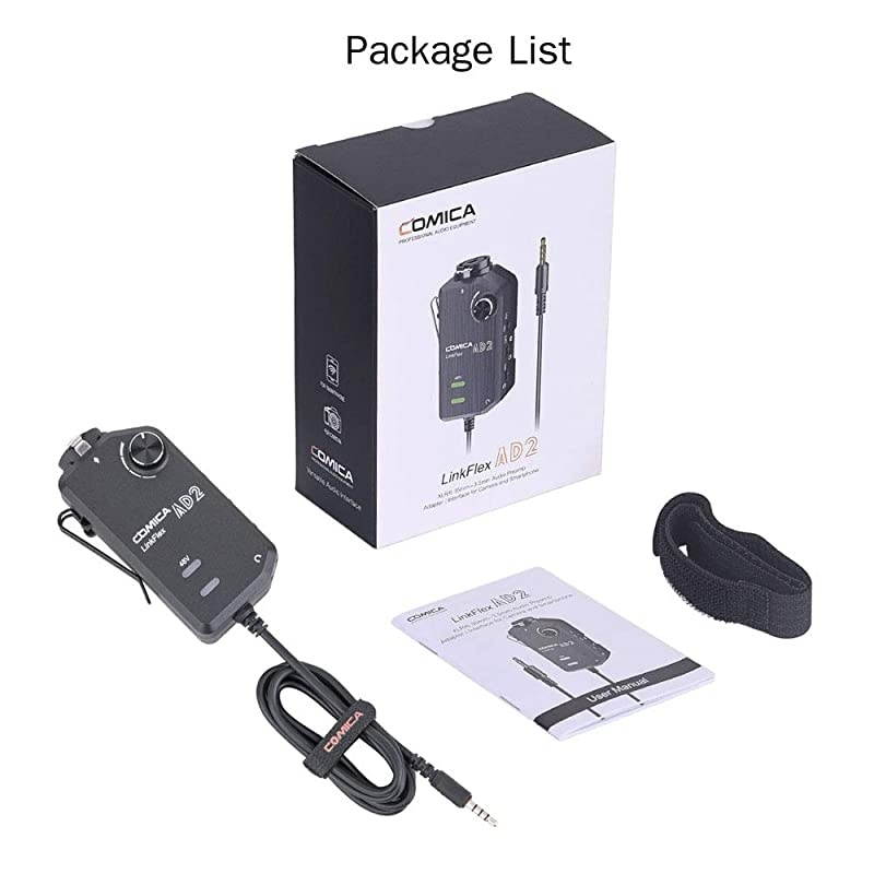 Preamp Adapter Comica LINKFlEX AD2 XLR 635MM Microphone Preamp Amplifier with 48V Phantom Power Guitar Interface Adapter for iPhoneiPadAndroid Smartphone and DSLR Cameras