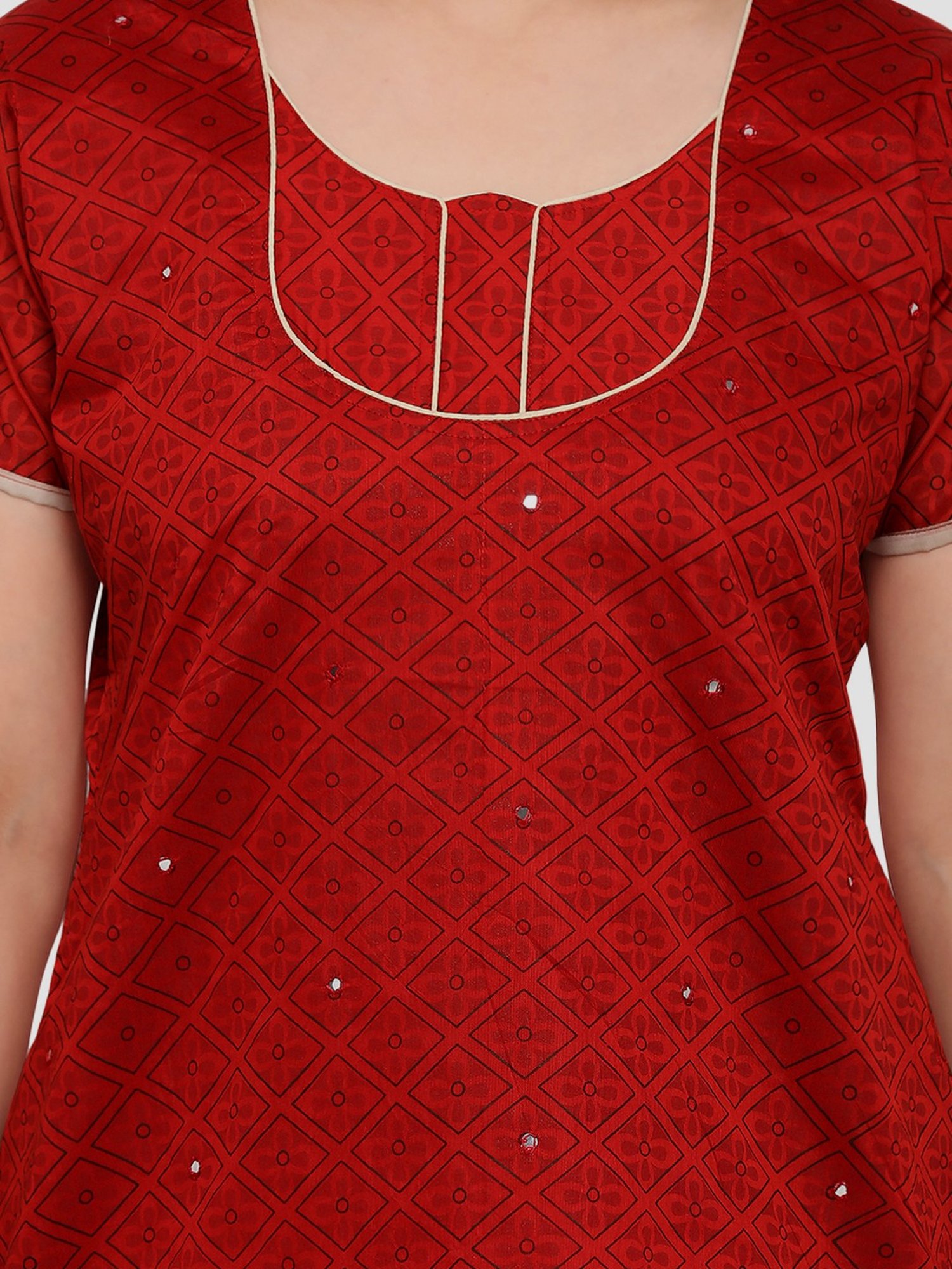 Saree Mall Red & Beige Printed Dress Material