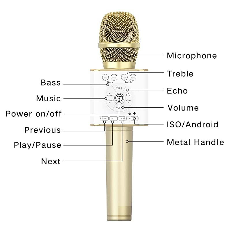 04 Wireless Bluetooth Karaoke Microphone,Louder Volume 10W Power, More Bass, 3-in-1 Portable Handheld Double Speaker Mic Machine for iPhone/Android/iPad/PC (04, Black-1)