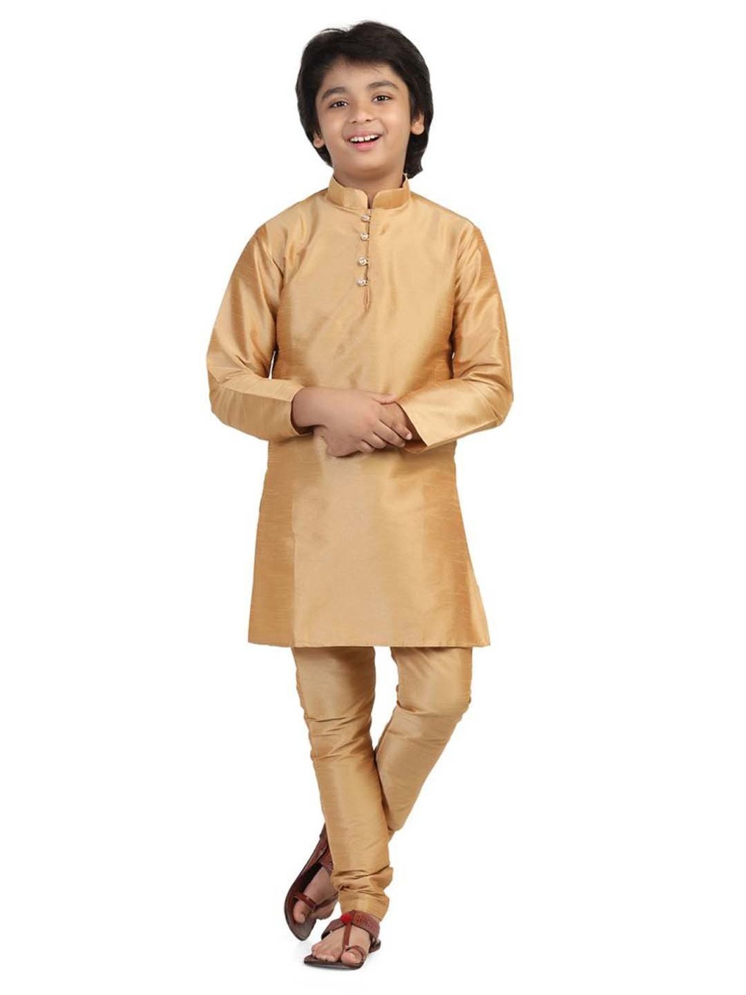TAHVO Kids Golden Slim Fit Full Sleeves Kurta Set