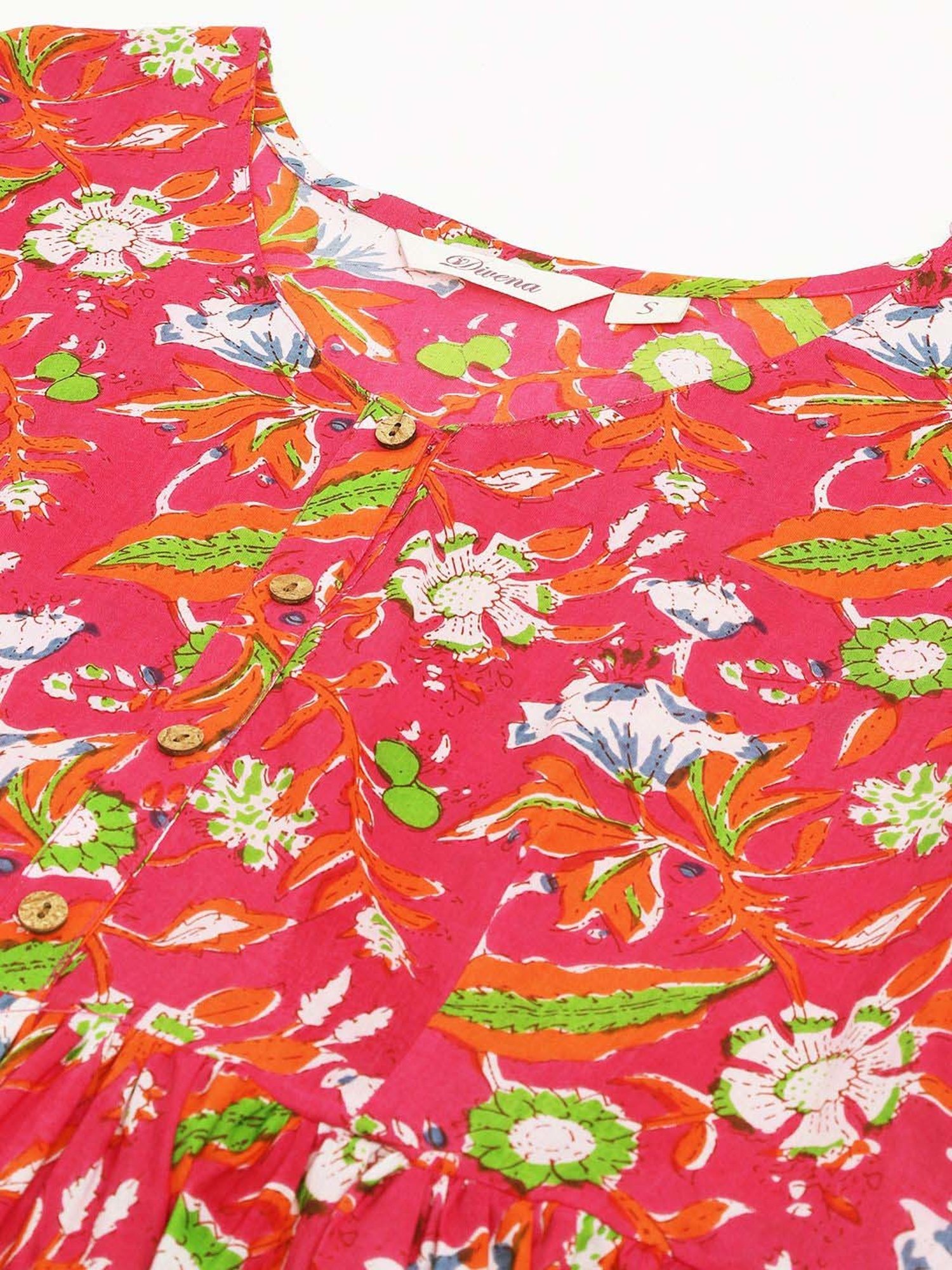 Divena Pink Cotton Floral Print Top