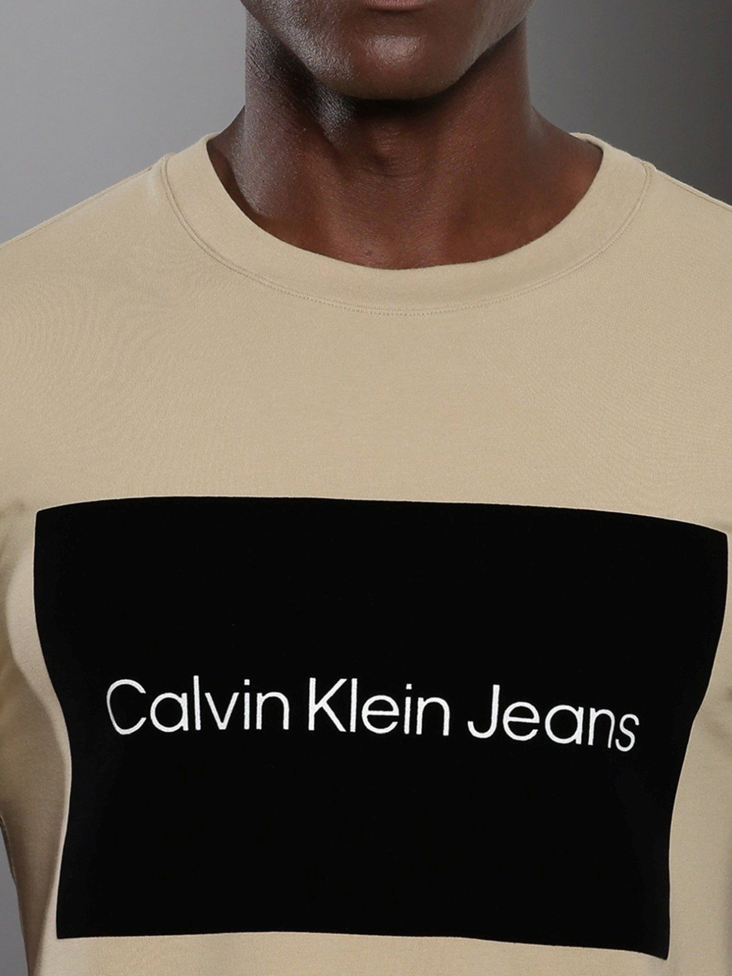 Calvin Klein Travertine Cotton Slim Fit Colour Block T-Shirt