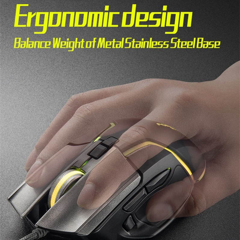 Y-FRUITFUL Gaming Mouse Ergonomic Wired Mouse 8-Key LED 6400 DPI Optical Macro Programmable USB Computer Mouse Wired Gaming Mouse with Backlight for PUBG FPS