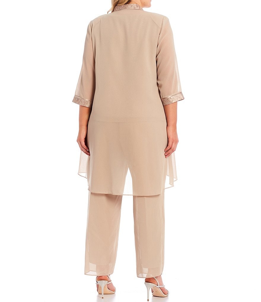 Le Bos Plus Scoop Neck 3/4 Sleeve Textured 3-Piece Pant Set