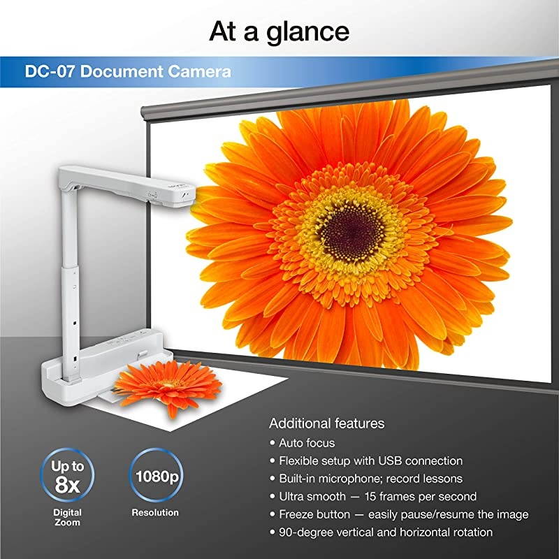DC07 Portable Document Camera with USB Connectivity and 1080p ResolutionWhite