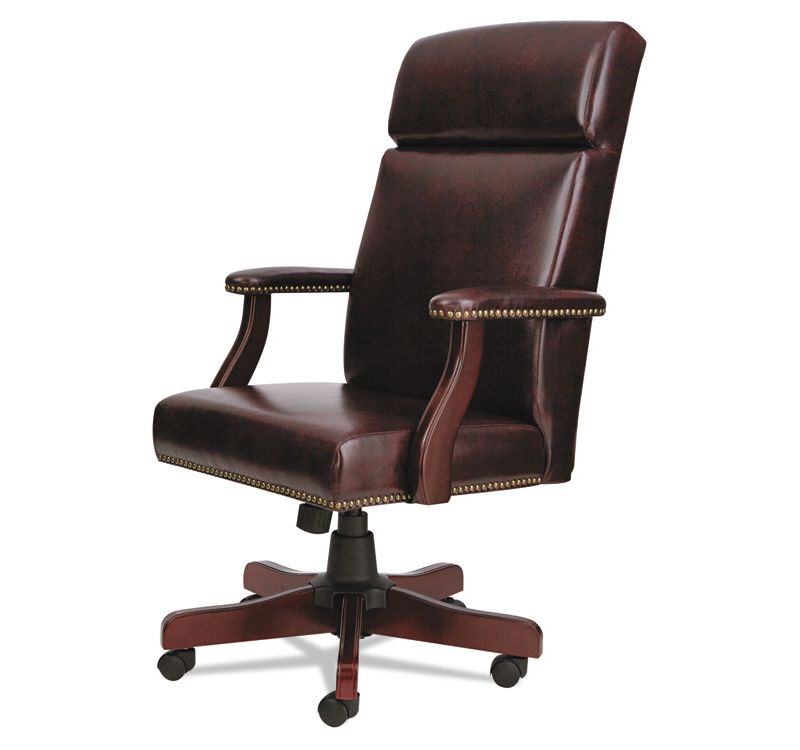 Alera Traditional Series High-Back Chair, Mahogany Finish/Oxblood Vinyl TD4136