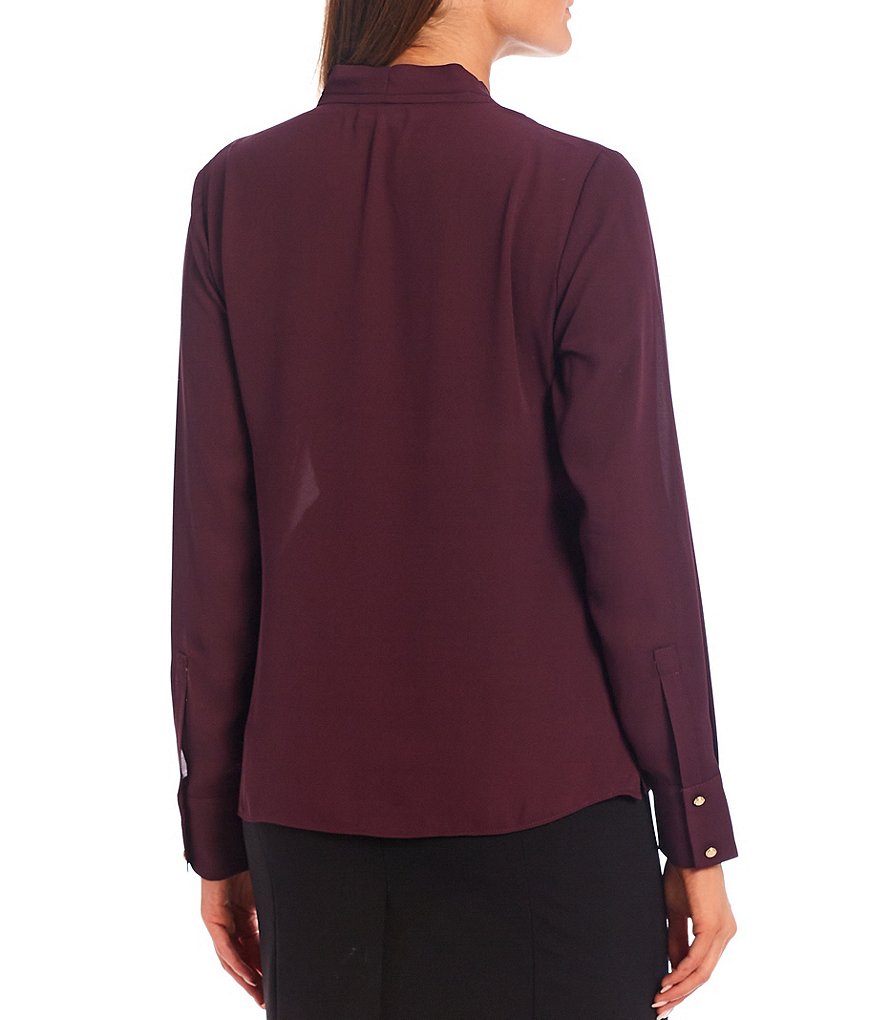 Preston & York Caroline Bow Woven V-Neck 3/4 Sleeve Blouse