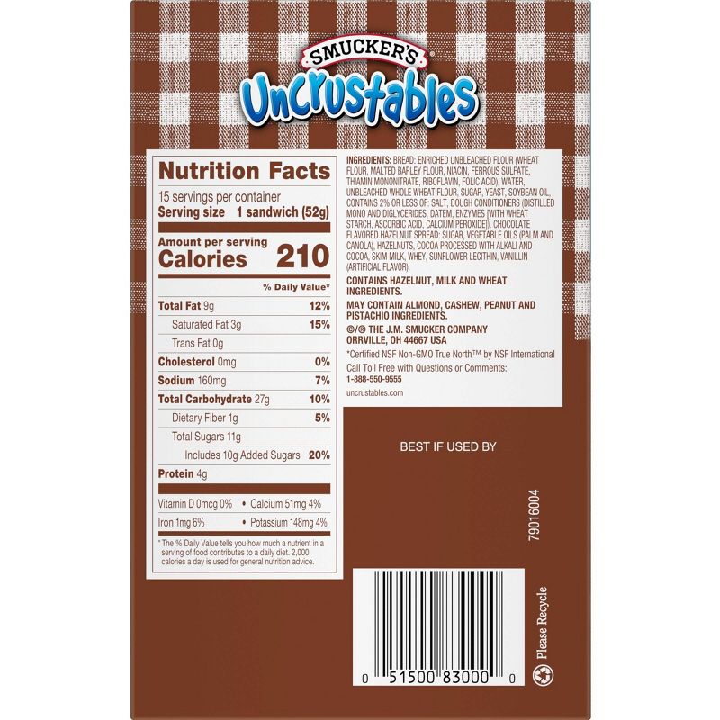Smucker's Uncrustables Frozen Chocolate Flavored  Hazelnut Spread Sandwich - 27oz/15ct