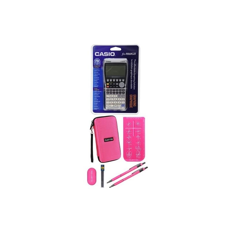 FX-9860 Graphing Calculator With Travel Case And Essential Graphing Accessory Bundle, Pink