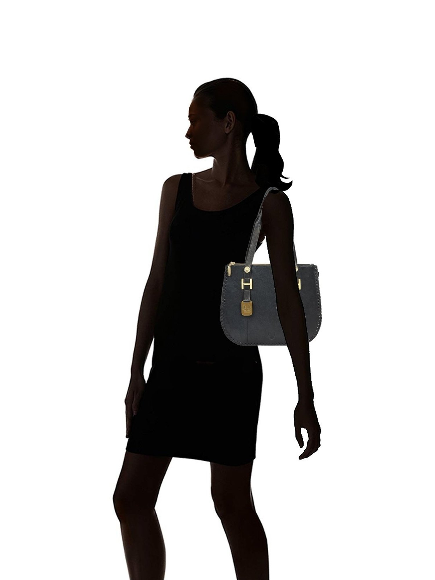 Hidesign Black Textured Medium Shoulder Handbag