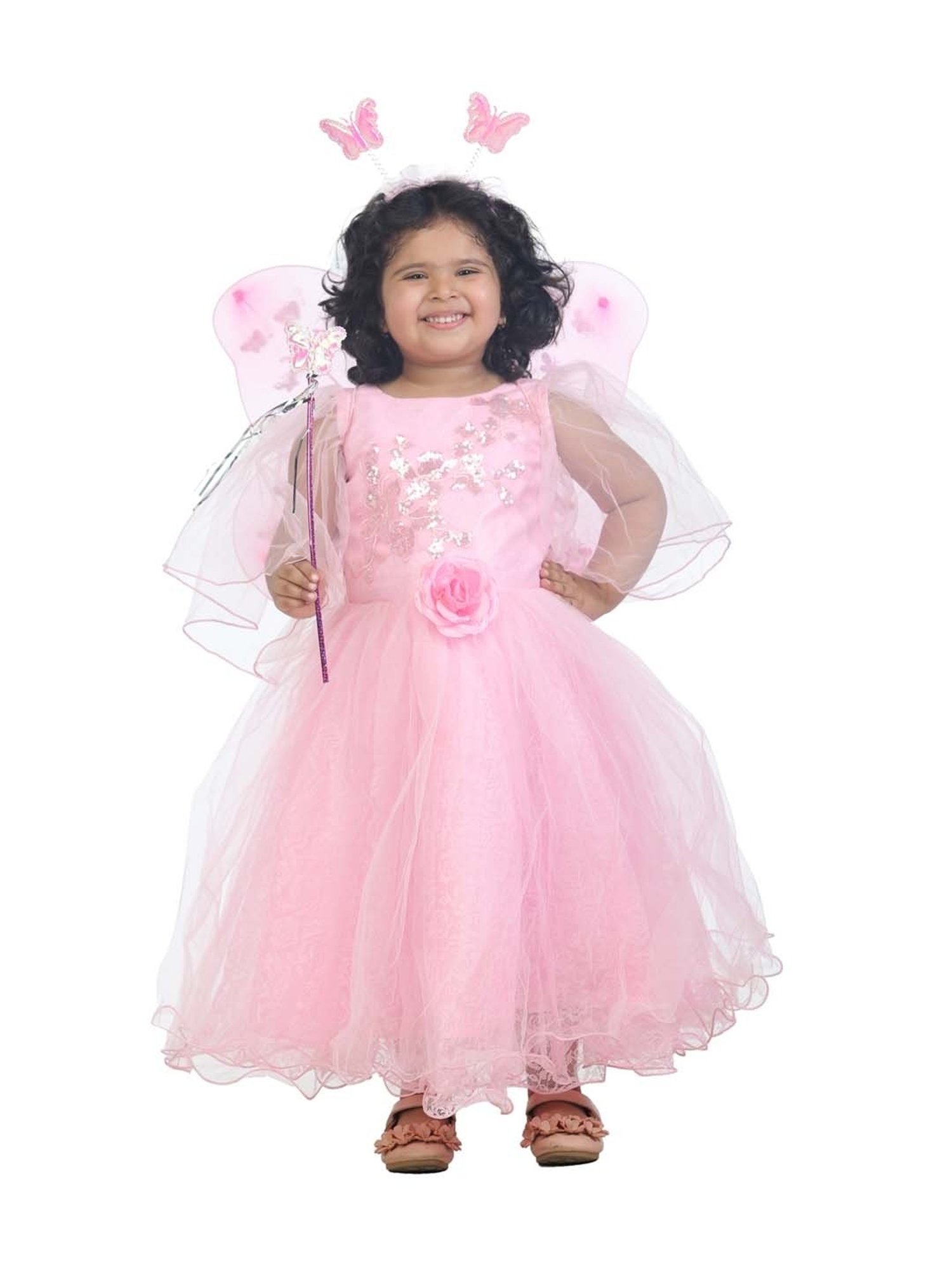 Ahhaaaa Kids Pink Cotton Embroidered Dress