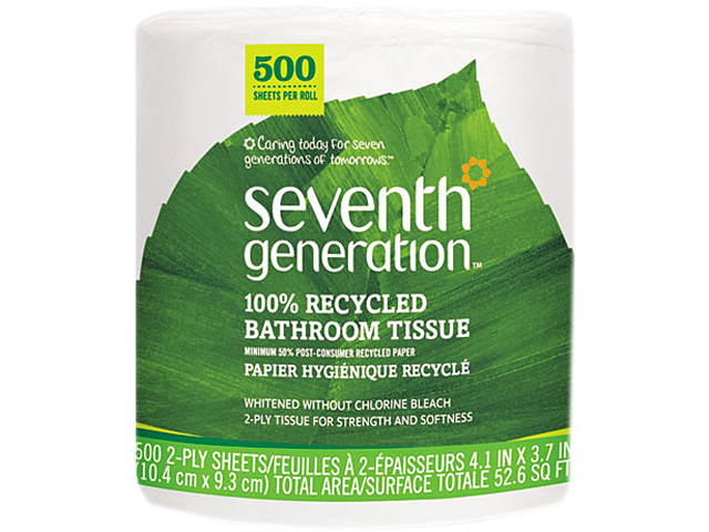 Seventh Generation 137038 100% Recycled Jumbo Roll Bathroom Tissue, 2-Ply, White, 500/Roll, 60/Carton