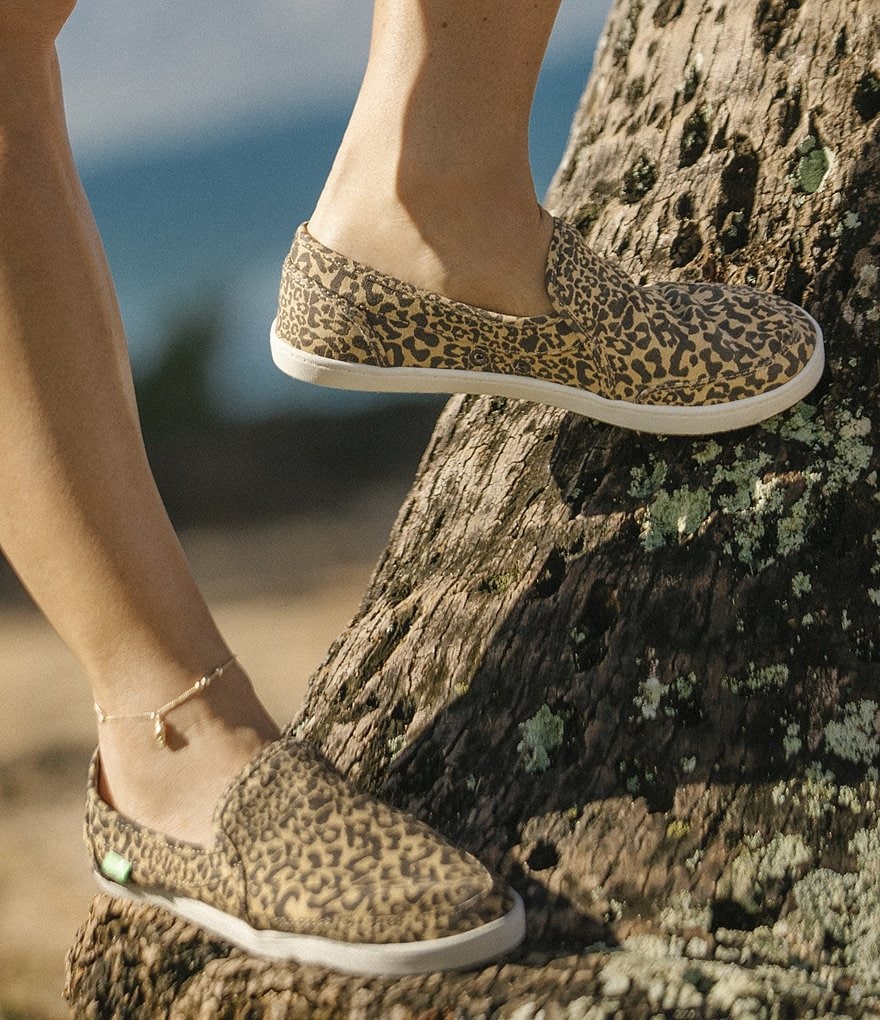 Sanuk Pair O Dice Leopard Print Canvas Slip-On Sneakers