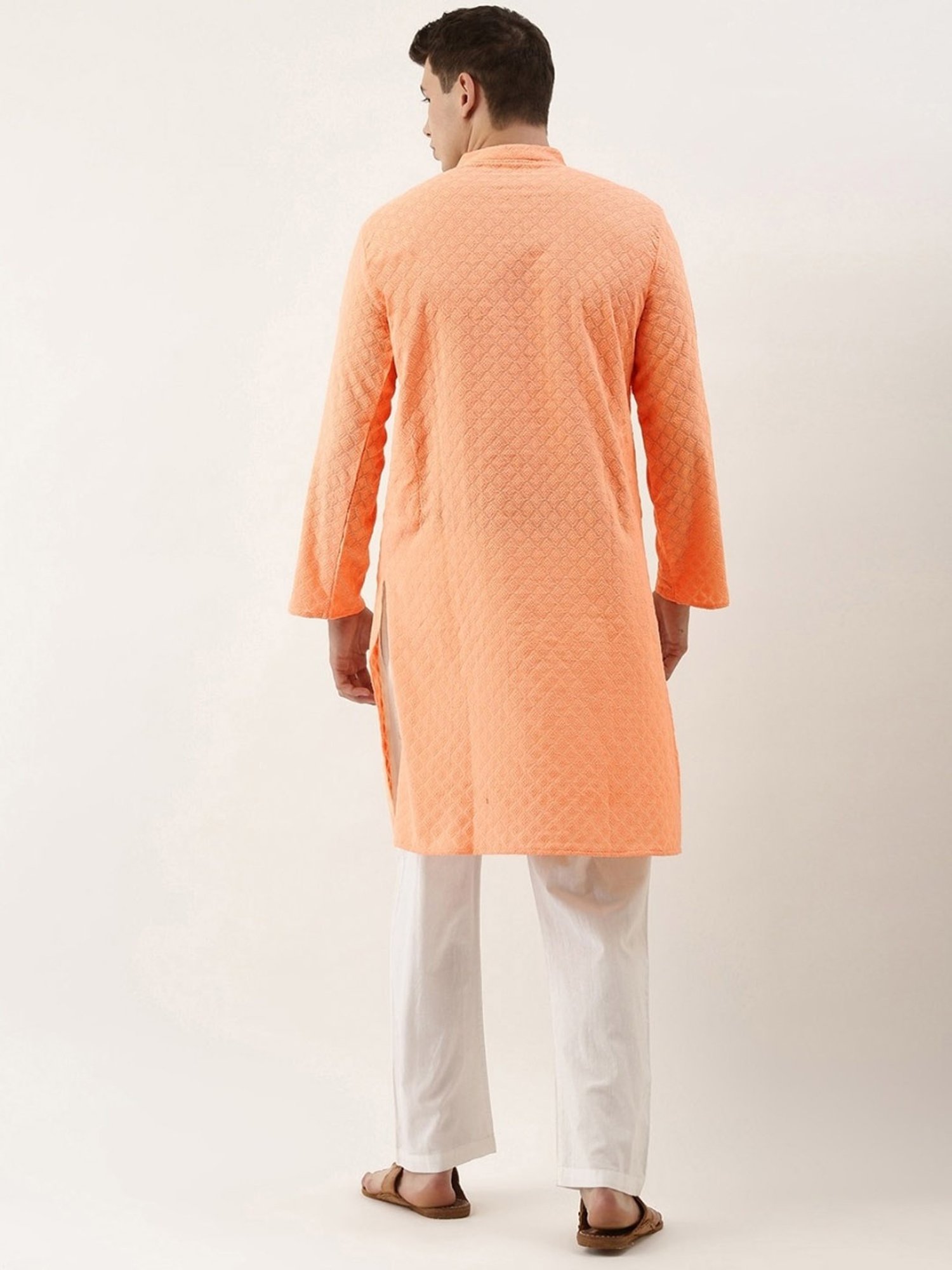 SWAGG INDIA Peach Cotton Regular Fit Embroidered Kurta