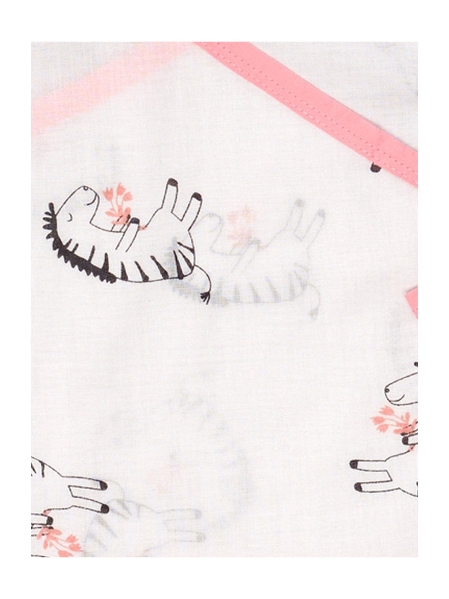 Pranava Kids White & Pink Cotton Animals AOP Printed Zabla Langot Set