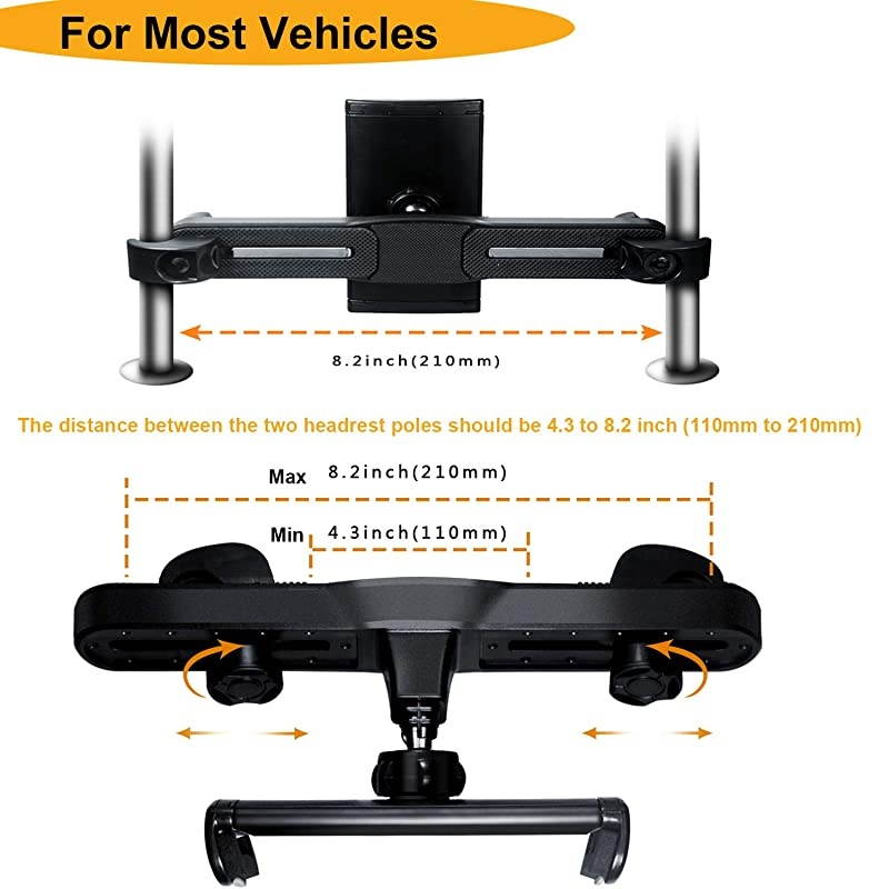 Headrest Tablet Mount,  Car Headrest Tablet Holder Stand Cradle for 4.7-12.9" Devices iPad Pro Air Mini, Galaxy Tabs,Phones and Tablets - Black