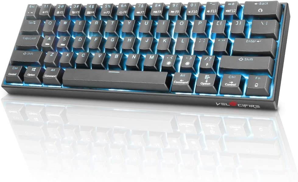 60% Mechanical Keyboard, Velocifire M1 TKL61WS Bluetooth Portable 61-Key Tactile Brown Switch Mini Mechanical Keyboard with Ice Blue Backlit, Compatible with Mac OS and Windows OS(Black)