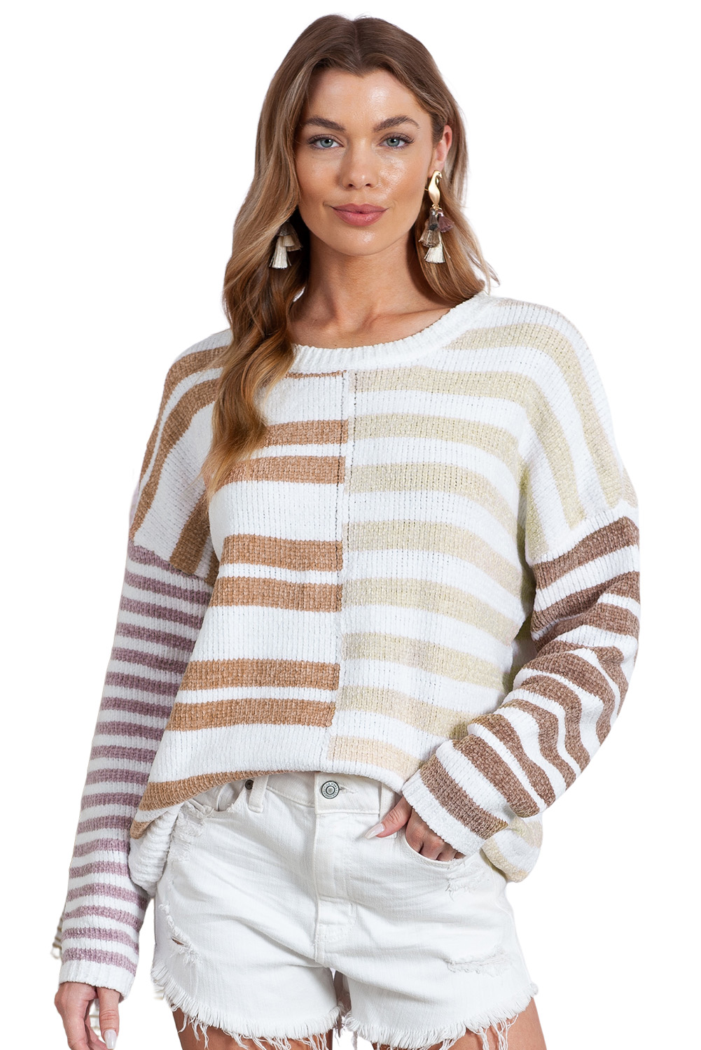 Yellow Drop Shoulder Henley Pullover Sweater With Slits