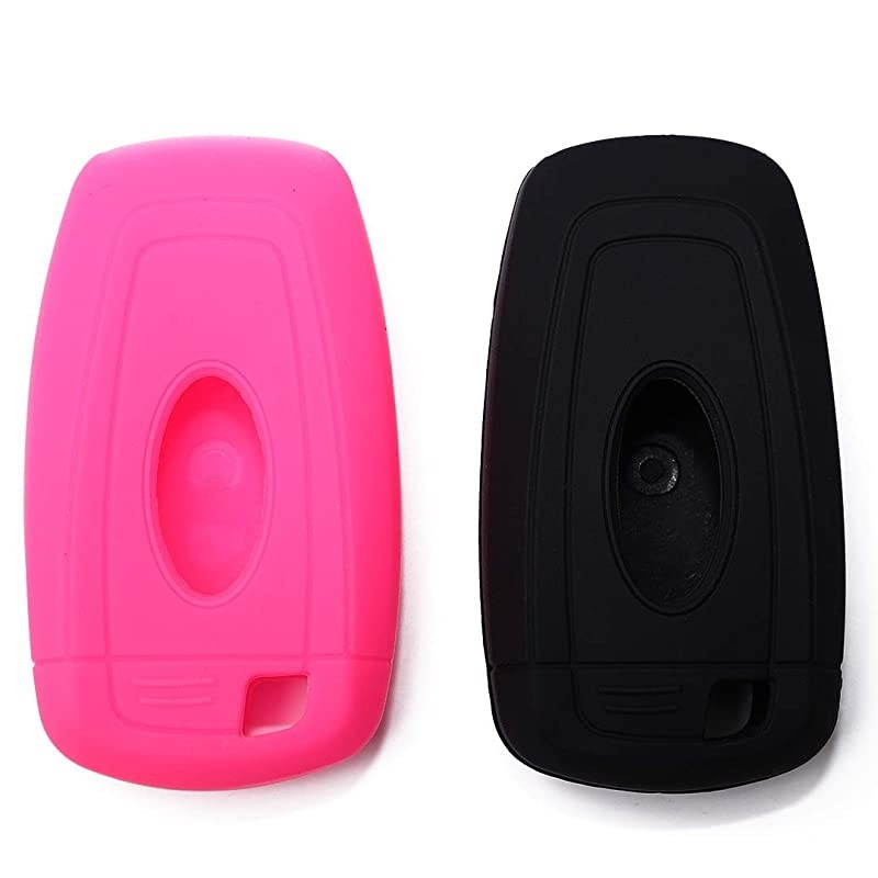 Silicone Car Key Fob Cover Fits 2017 2018 Ford Mustang Fusion Explorer Ford FSeries F250 F350 Smart Key Five Buttons Fob Remote Push Start 1Pcs Black and 1Pcs Rose