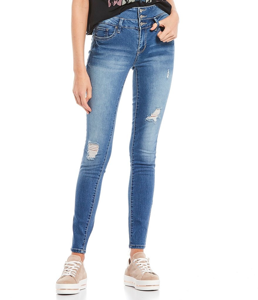 YMI Jeanswear High Rise Triple Button Stacked Skinny Jeans