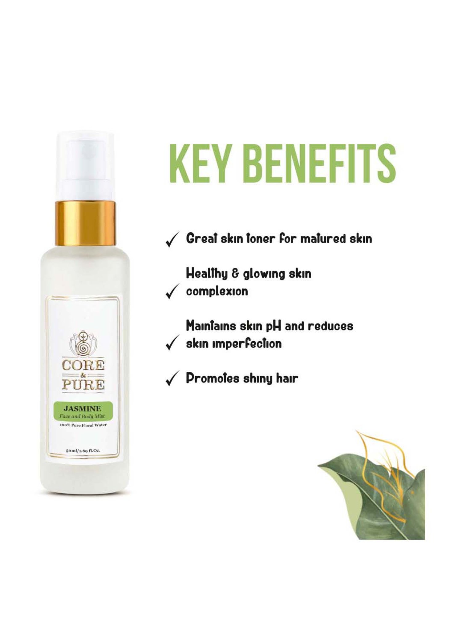 CORE & PURE Jasmine Water Face and Body Mist - 50 ml
