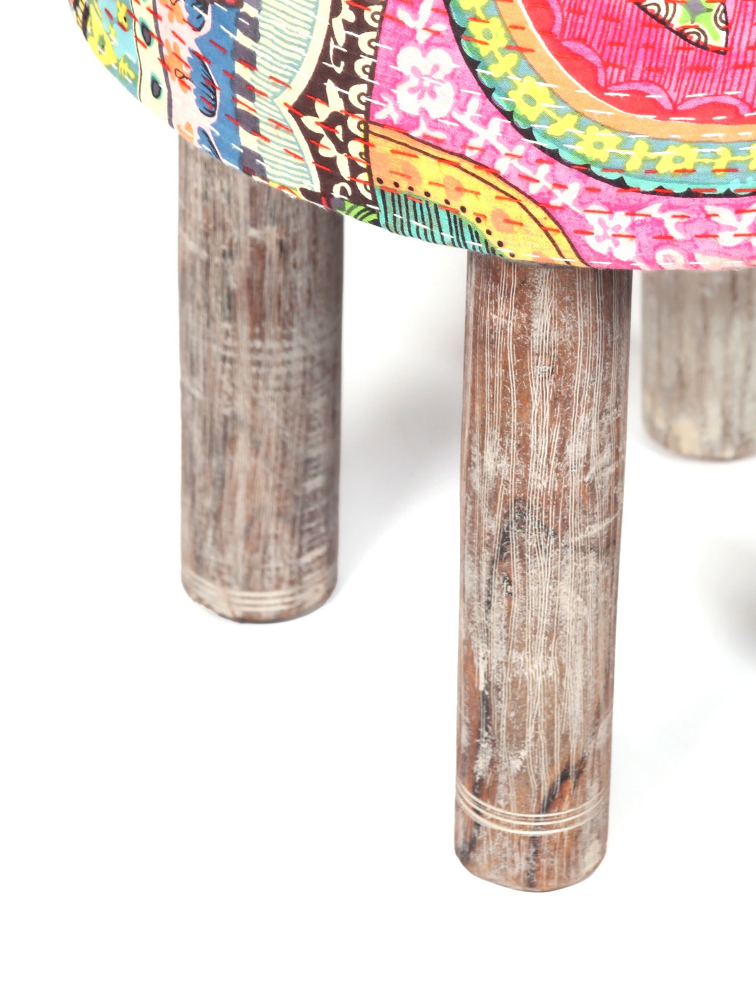 Chumbak Spring Marigold Floral Green Mango Wood Modern Trunk Storage Ottoman