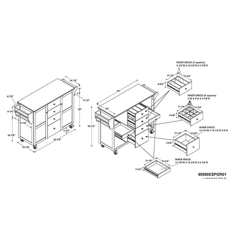 Origami Wood Top Steel Kitchen Organizer 3 Mesh Basket Sliding Drawer (2 Pack)