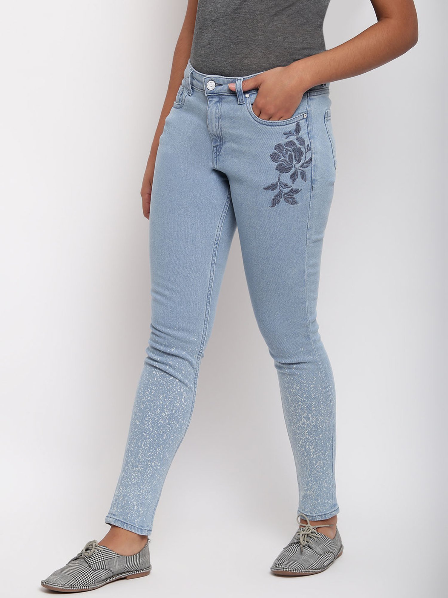 Tales & Stories Blue Embroidered Jeans
