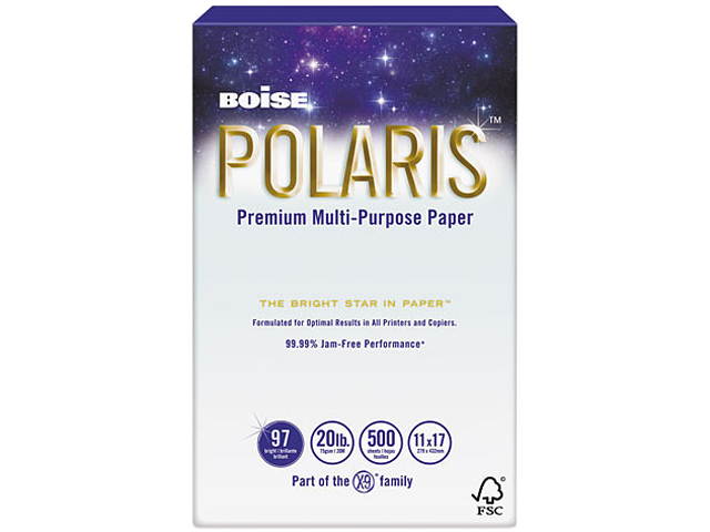 Boise POLARIS Copy Paper, 11 x 17, 20lb White, 2500 Sheets/Carton