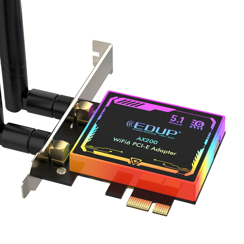 EDUP PCI-E WiFi 6 AX200 AC 3000Mbps 802.11AX Network Card with Bluetooth 5.1 & Heat Sink Wireless PCI Express Wi-Fi Adapters With Colorful Breathing Light