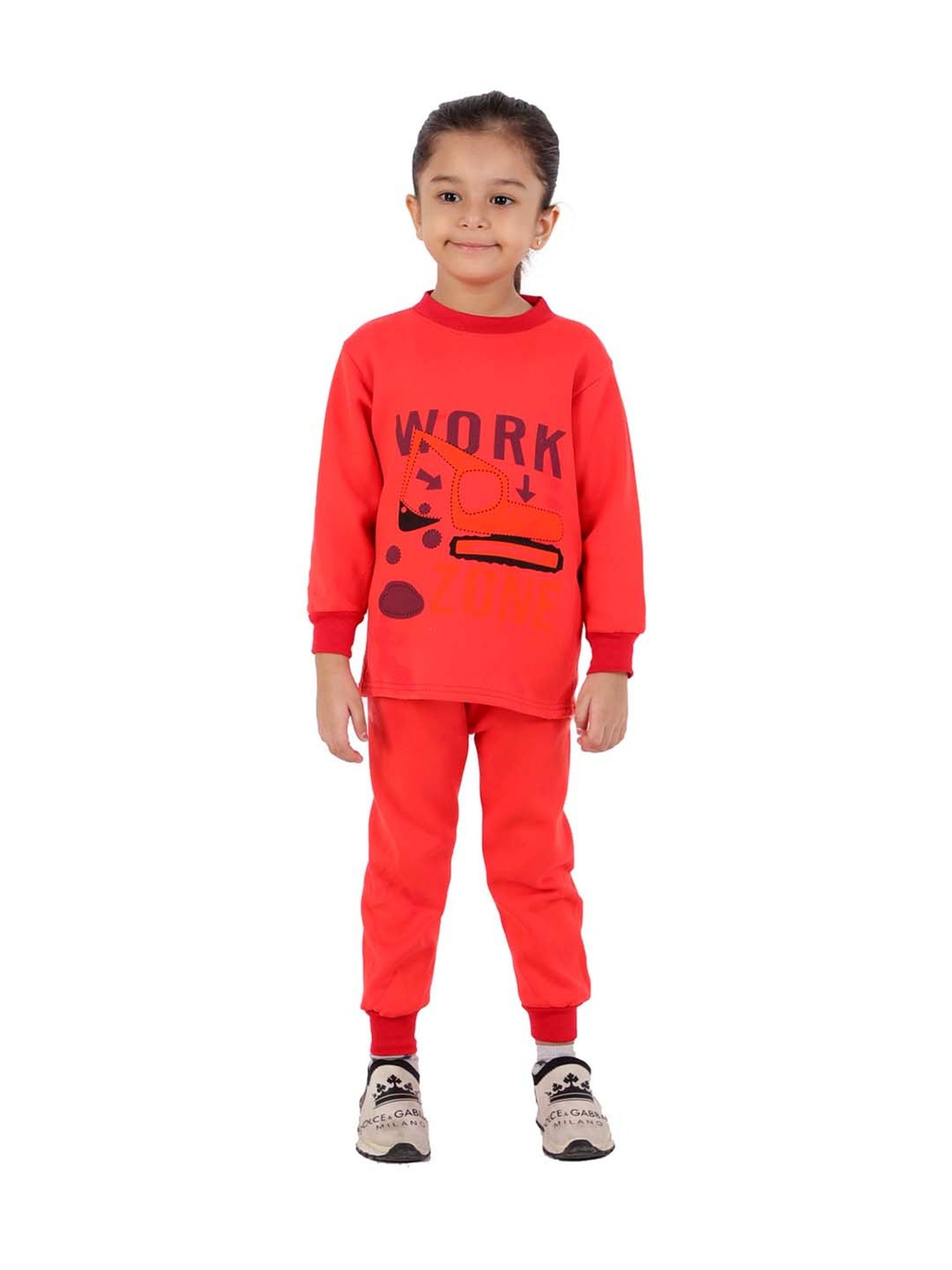 Ahhaaaa Kids Red Printed Sweatshirt with Joggers