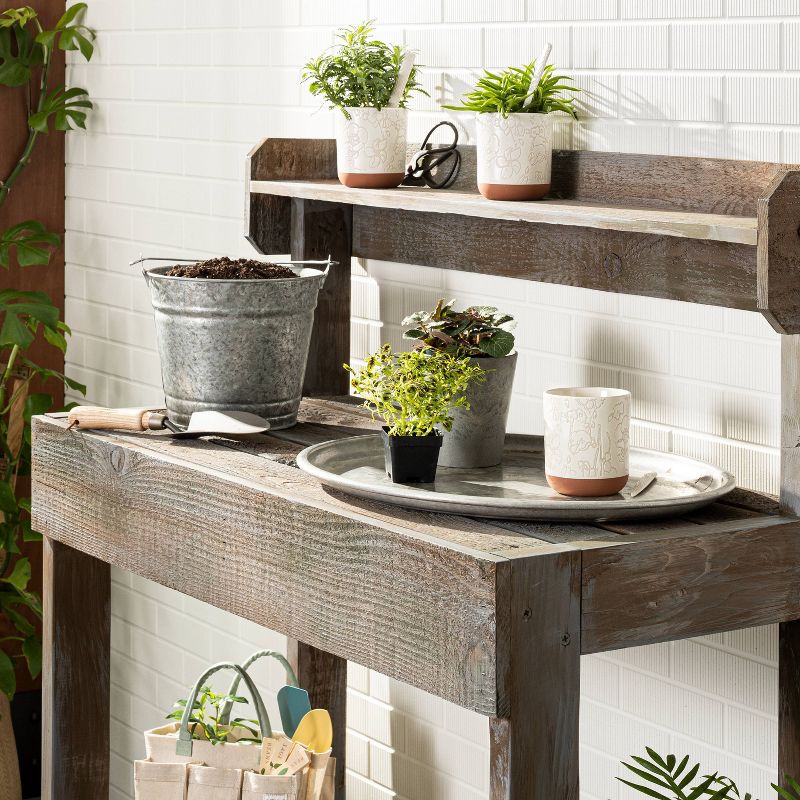 6pc Decorative Stoneware Planter & Marker Set Sour Cream - Hearth & Hand™ with Magnolia