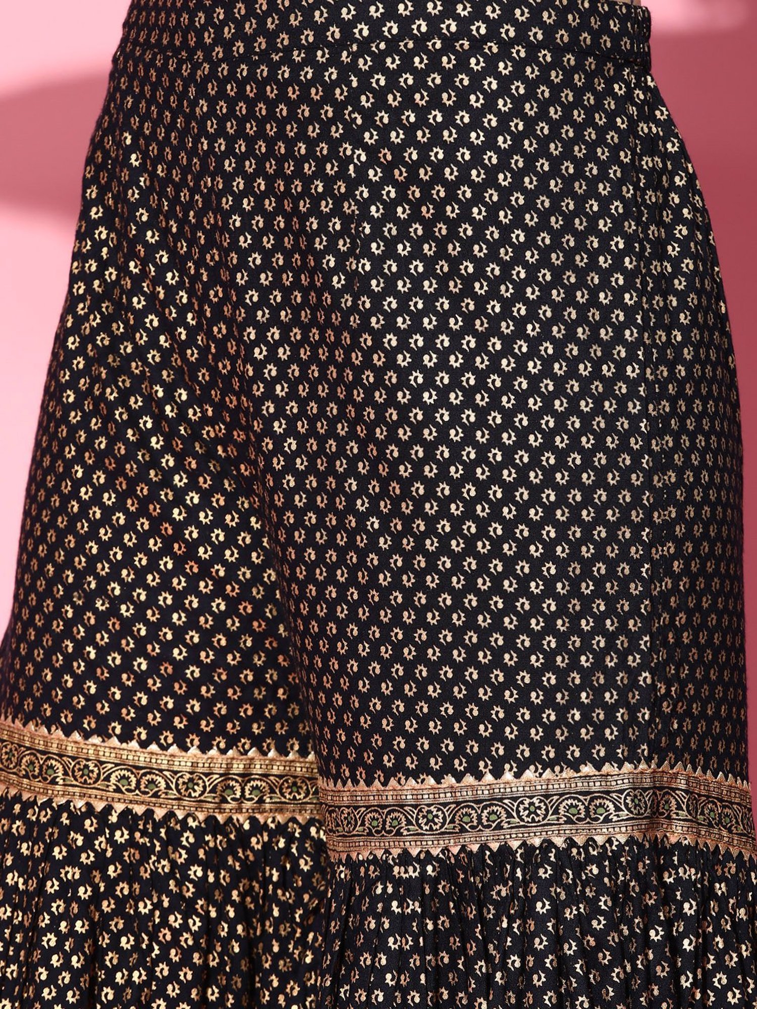 Ishin Navy Pure Cotton Embellished Kurta Sharara Set With Dupatta