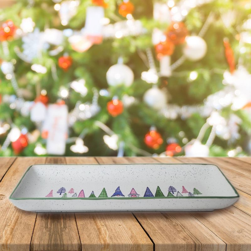 12" x 6" Ceramic Gnomes and Trees Serving Platter - Peppermint & Pine