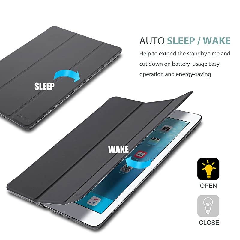 iPad 9.7 Case (Old Model) 2018 iPad 6th Generation / 2017 iPad 5th Generation Case - Ultra Slim Lightweight Stand Case with Translucent Frosted Back Smart Cover for iPad 9.7 Inch &ndash;Grey