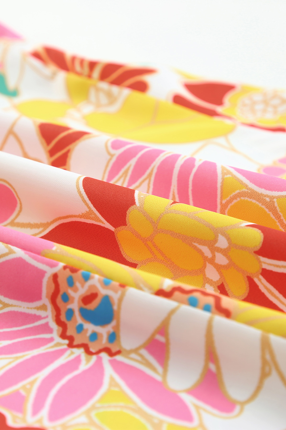 Multicolor Stand Collar Flutter Sleeves Floral Top