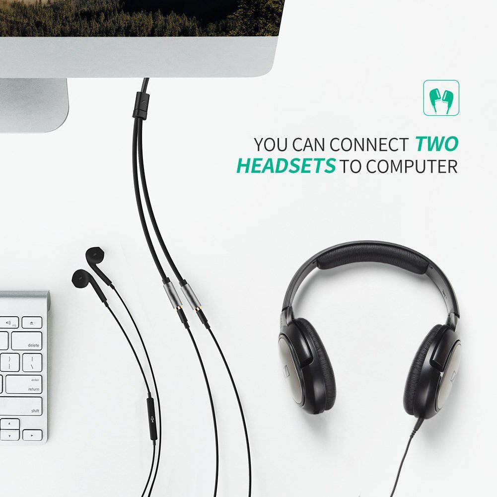 Wanmingtek 2-PACK Headphone Splitter, [Hi-Fi Sound, Copper Shell] 3.5mm Male to 2 Dual 3.5mm Female Audio Splitter Cord Nylon-Braided Stereo Y Splitter for iPhone, Samsung, Smartphones, Tablets-Gray