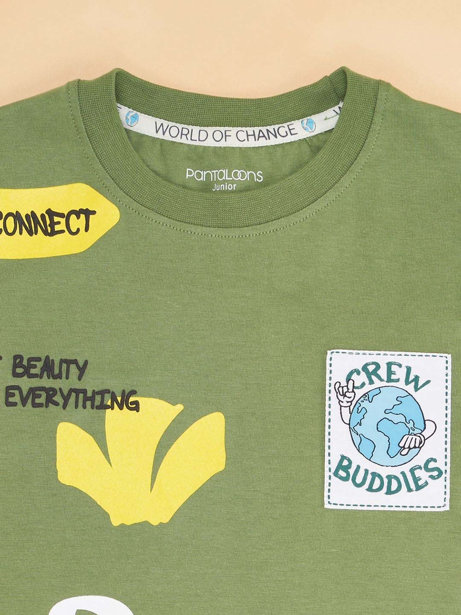 Pantaloons Junior Kids Olive Cotton Printed T-Shirt