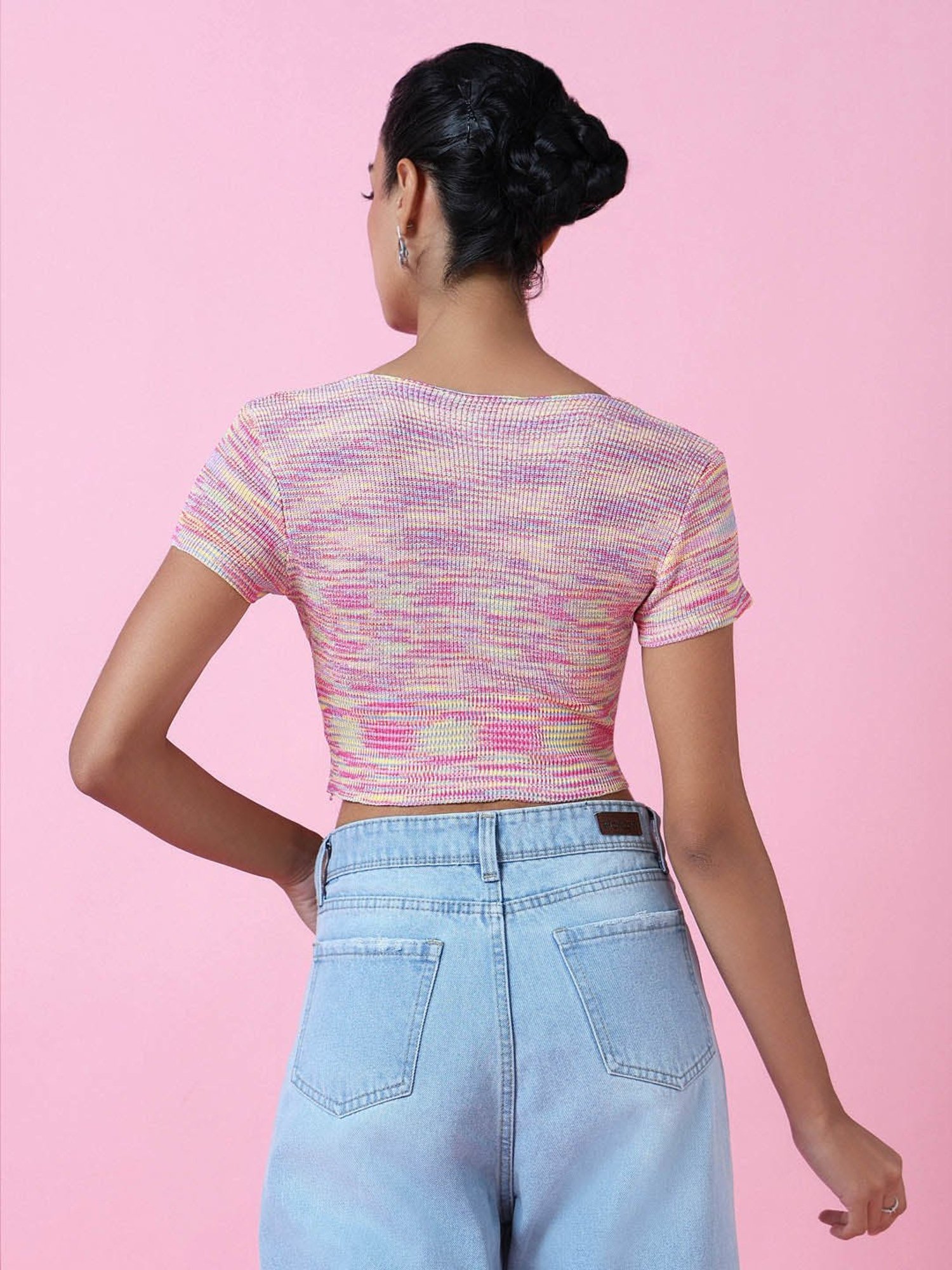 SHOWOFF Pink Textured Crop Top