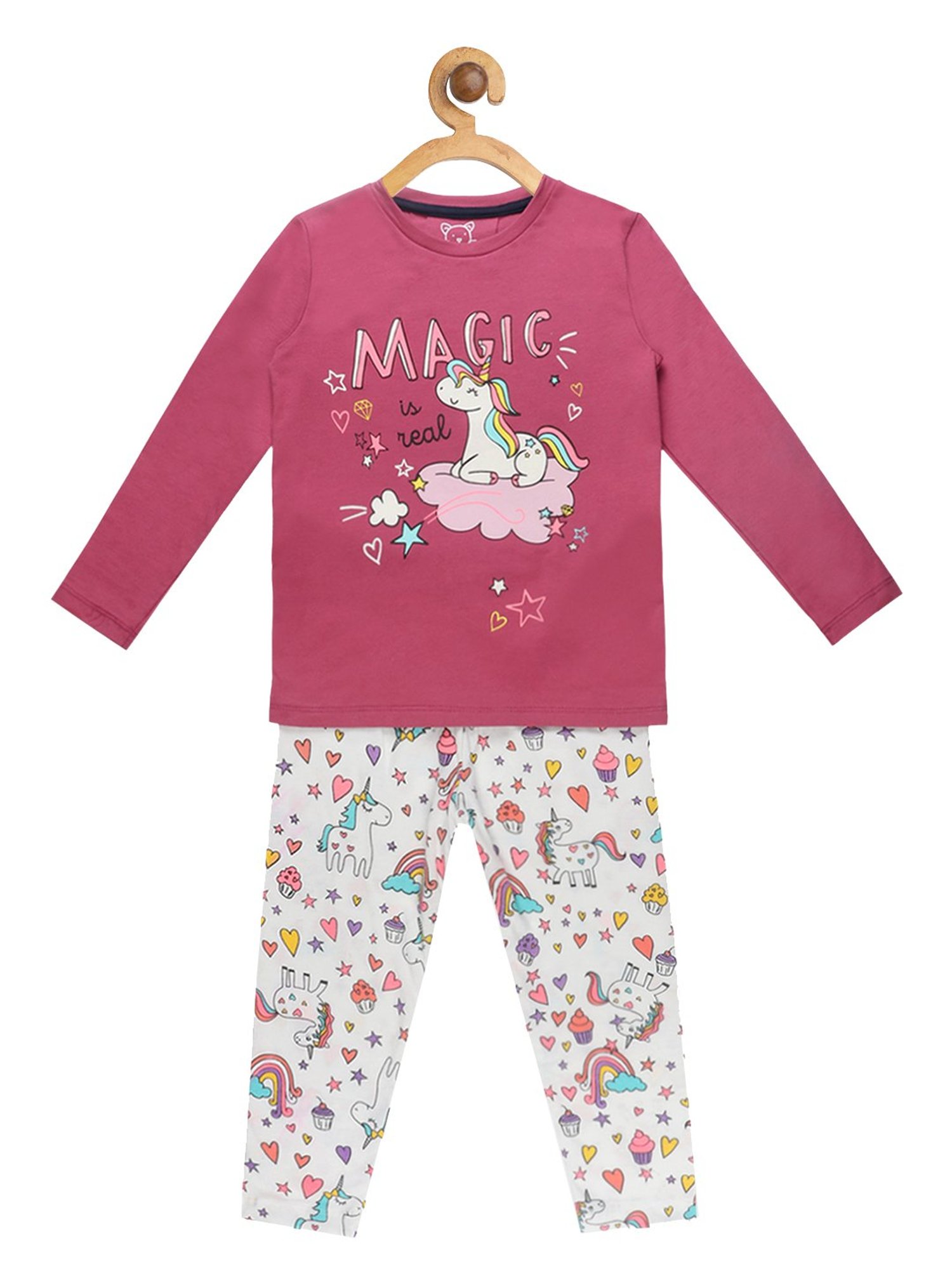 Lazy Shark Girls Pink & White Printed Top with Pants