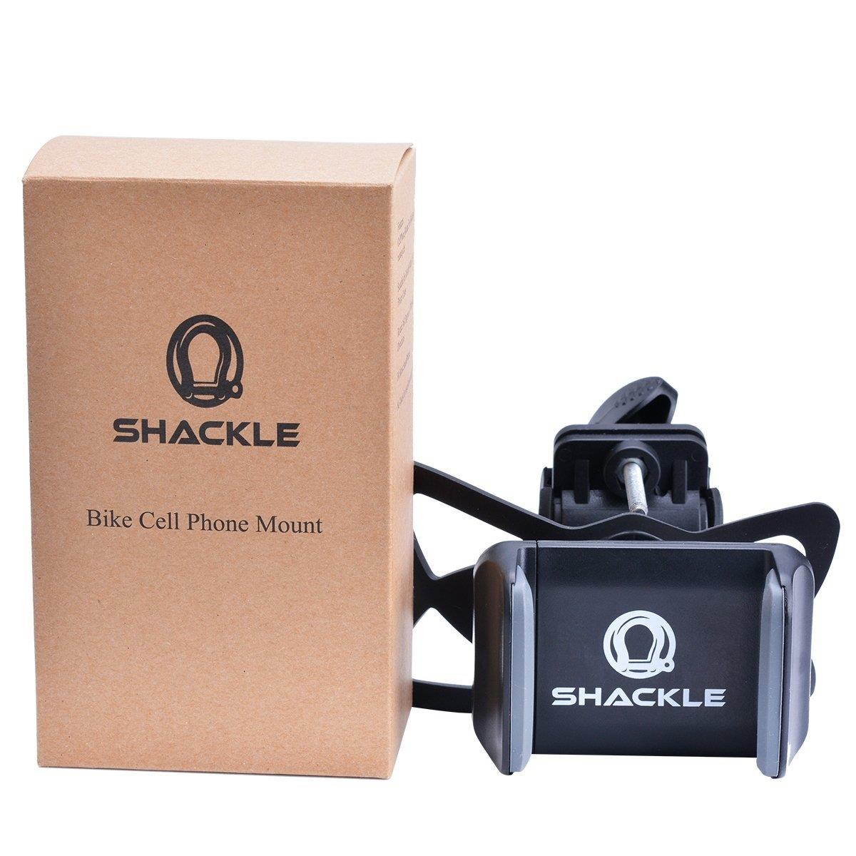 Cell Phone Bike Mount, Shackle Universal Cradle Clamp for iOS Android Smartphone GPS other Devices, 360 Degrees Rotatable, 3xSilicon Straps