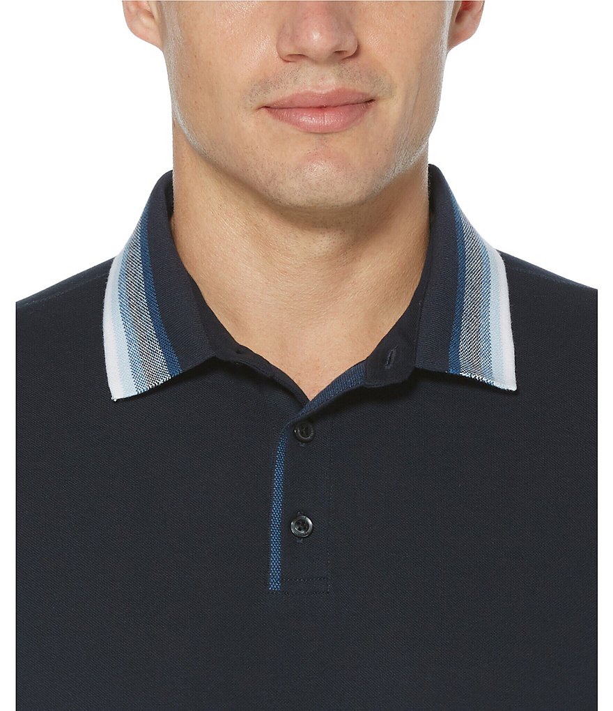 Perry Ellis Big & Tall Ombre Collar Pique Stretch Short-Sleeve Polo Shirt