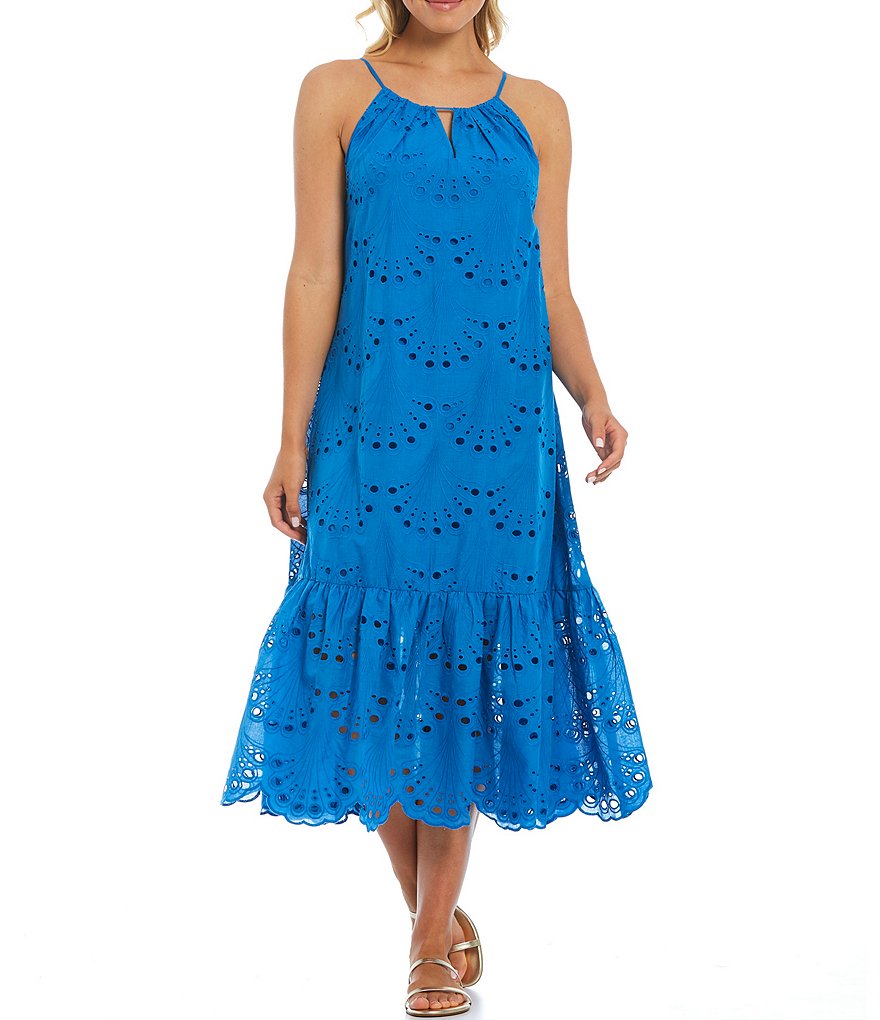 Belle Badgley Mischka Donna Eyelet Sleeveless Swing Maxi Dress