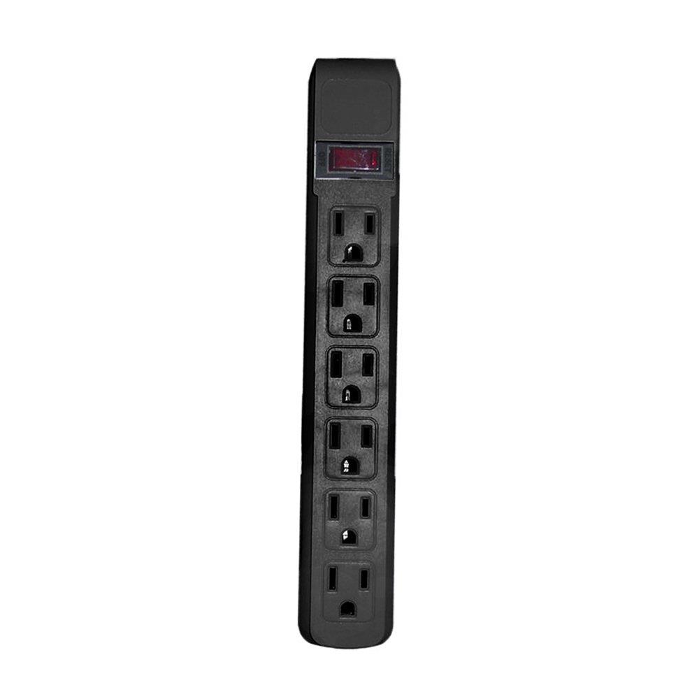 ACL 4 Feet Power Cable with 6 Outlets Surge Protector, Flat Rotating Plug, Horizontal Outlets, Black