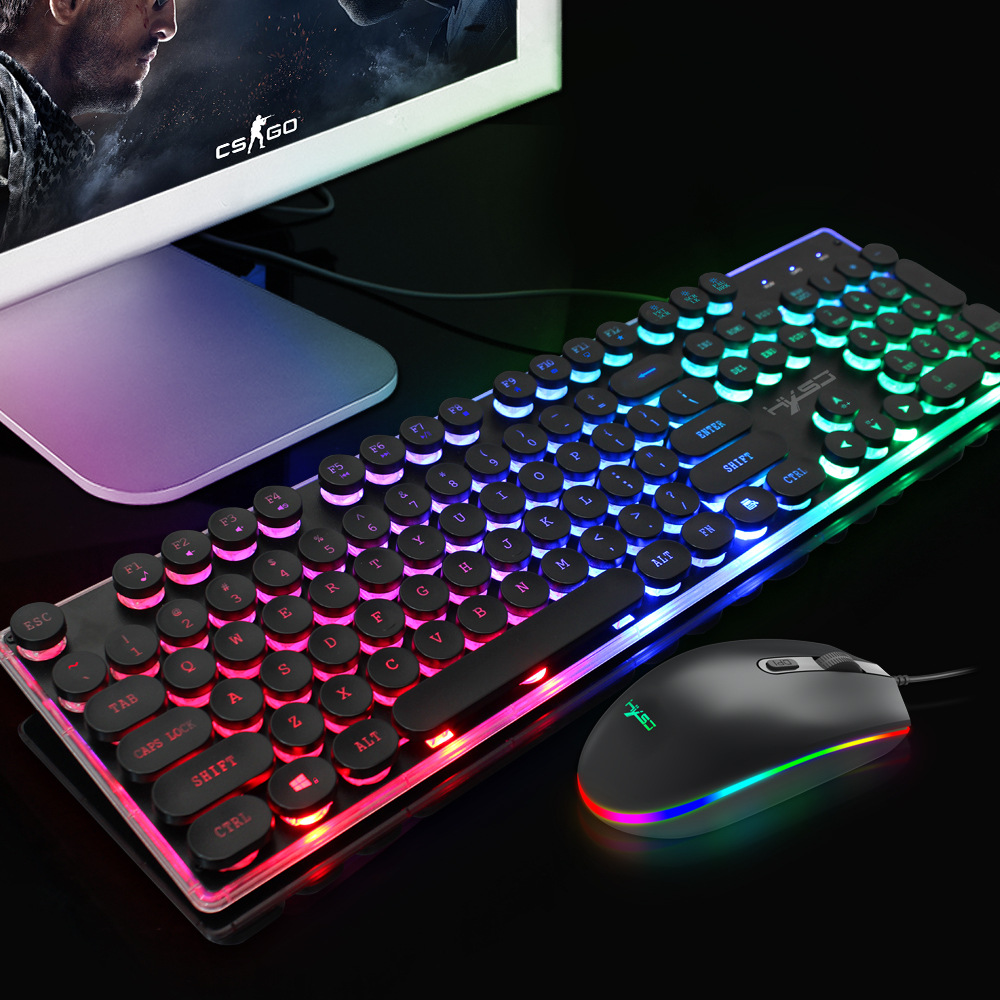 Backlit gaming keyboard RGB illuminated mouse set wired keyboard set