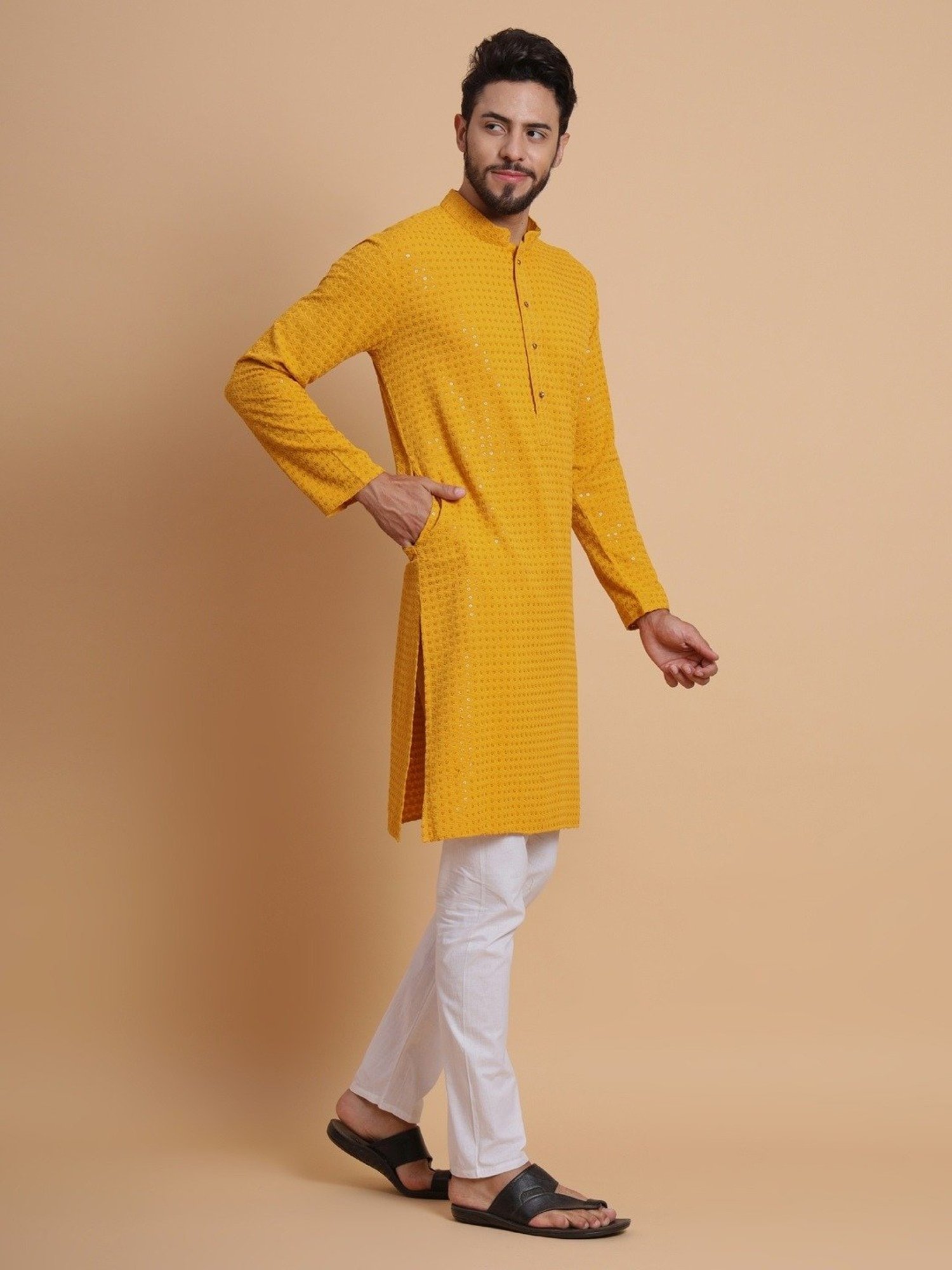 SWAGG INDIA Mustard Regular Fit Embroidered Kurta