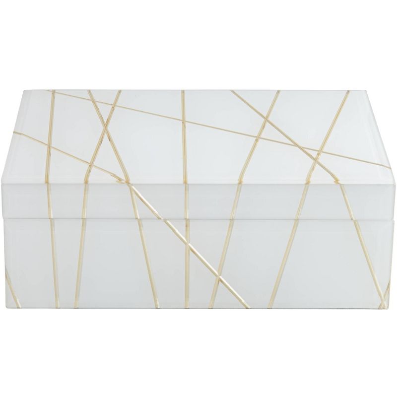 Studio 55D Mocary 10 1/4" Wide Glossy White and Gold Stripe Jewelry Box