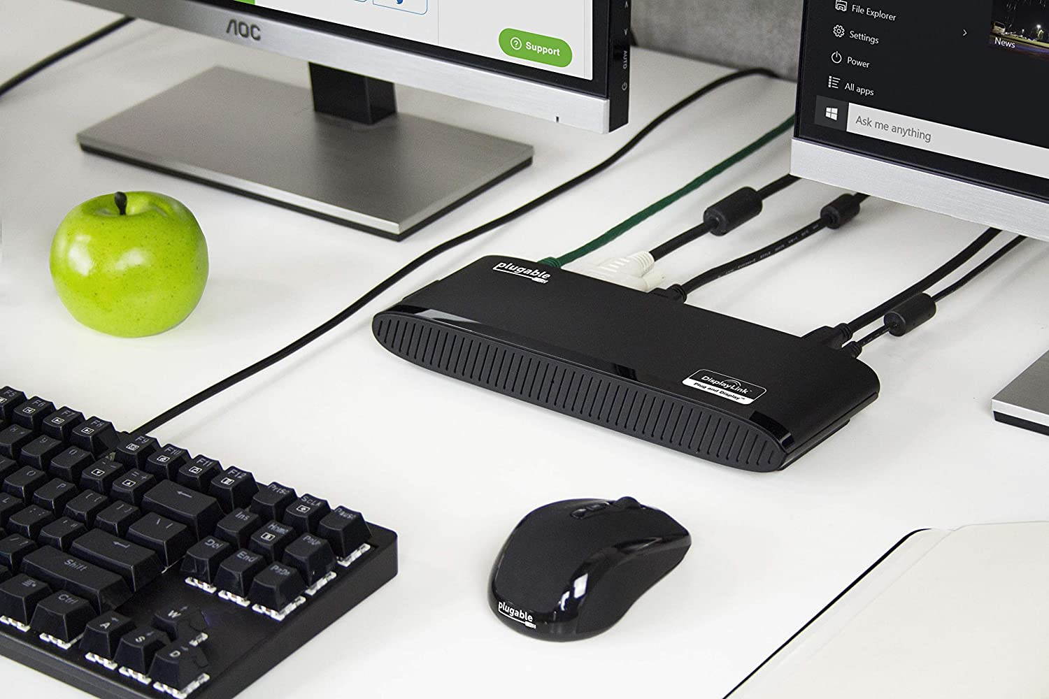 USB 3.0 Universal Laptop Docking Station for Windows and Mac (Dual Monitor: HDMI and DVI/HDMI/VGA, Gigabit Ethernet, Audio, 6 USB Ports) - Horizontal