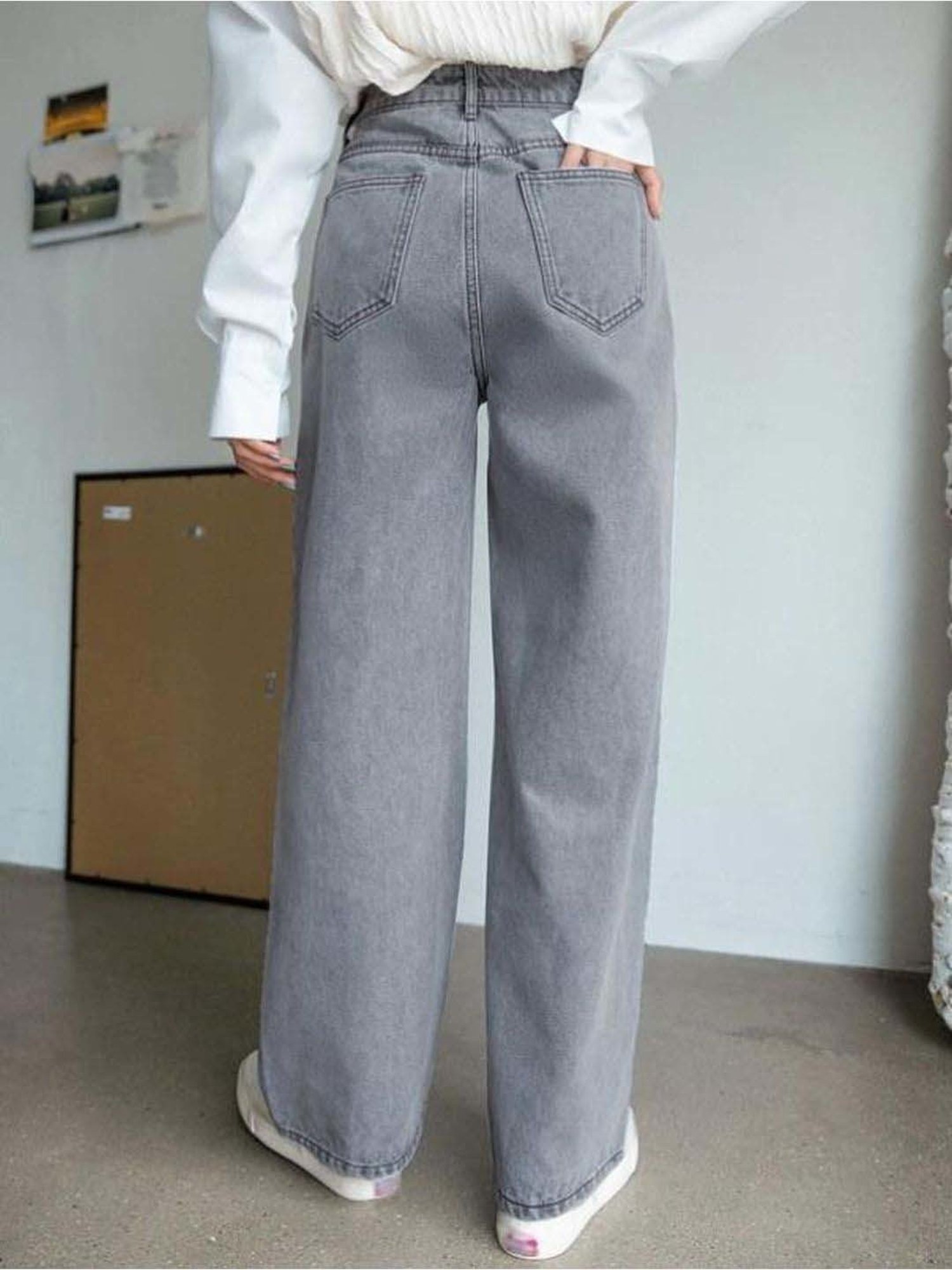 Kotty Grey High Rise Wide Leg Jeans