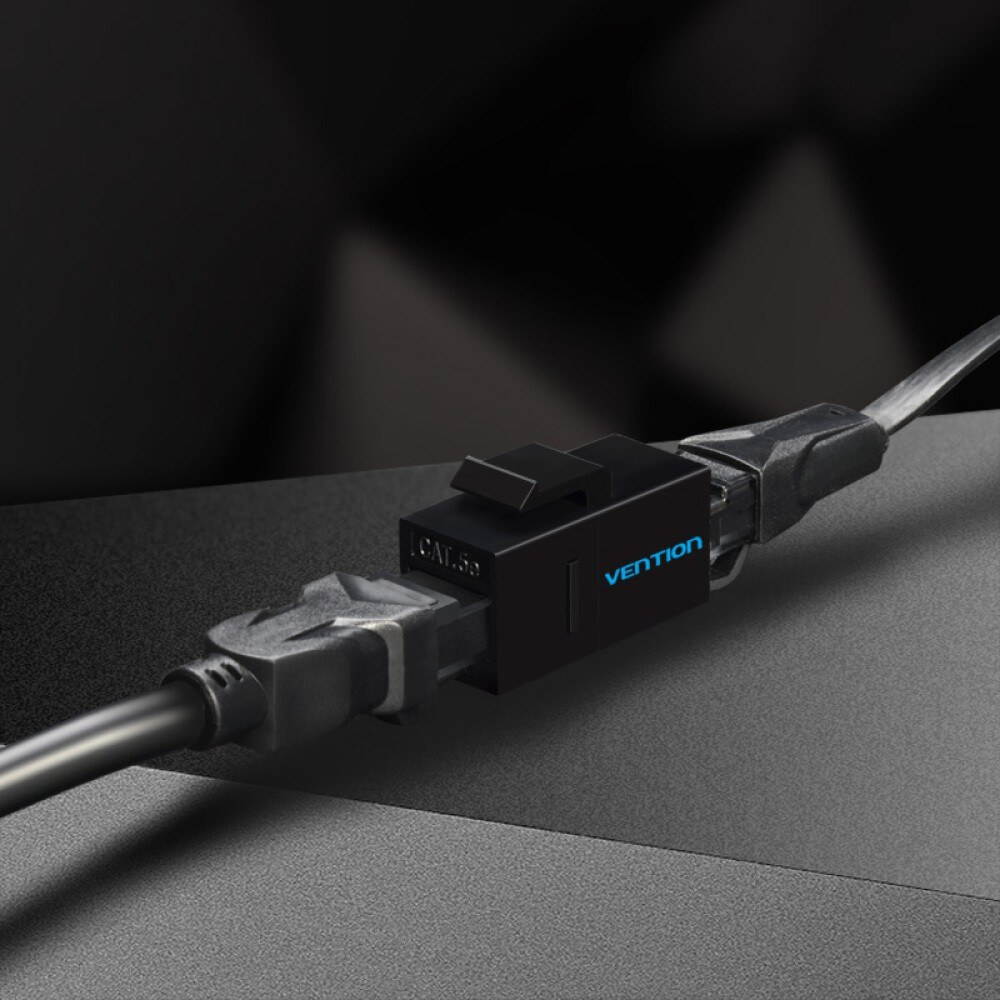 VENTION CAT5 Network Cable Coupler RJ45 Coupler Cat5e LAN Connector Gold-plated Ethernet Modular (Black)